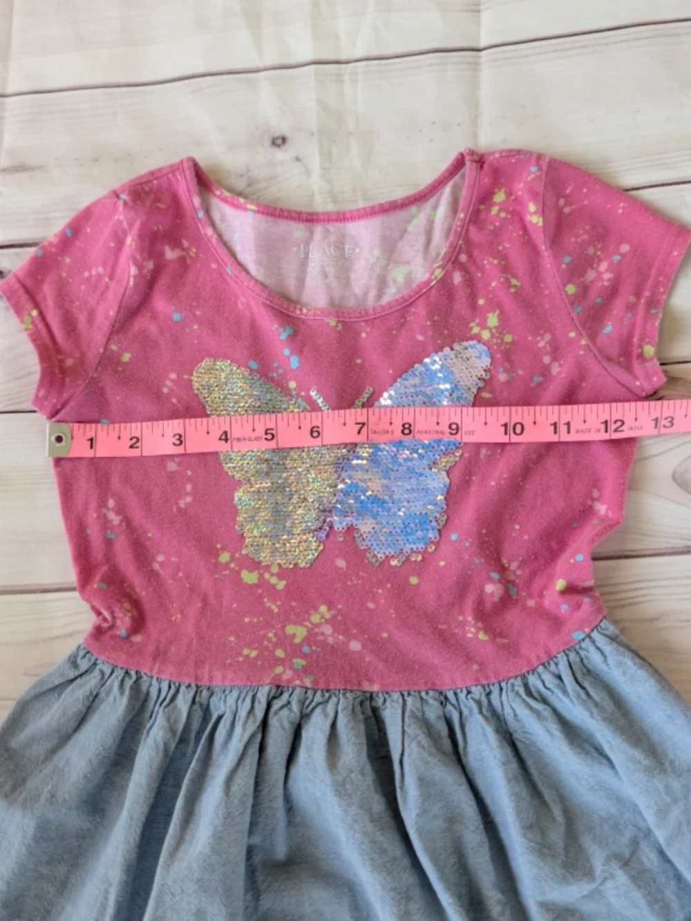 Children's Place Girl's Dress Pink Cotton Blue Butterfly - Medium 7/8 Sequin - Picture 7 of 12